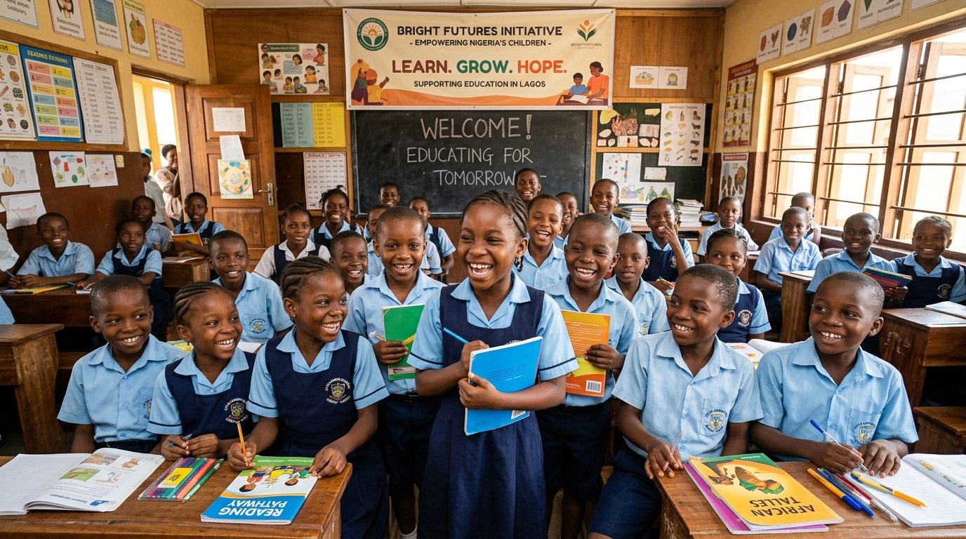 Happy smiling Nigerian schoolchildren learning in Lagos classroom